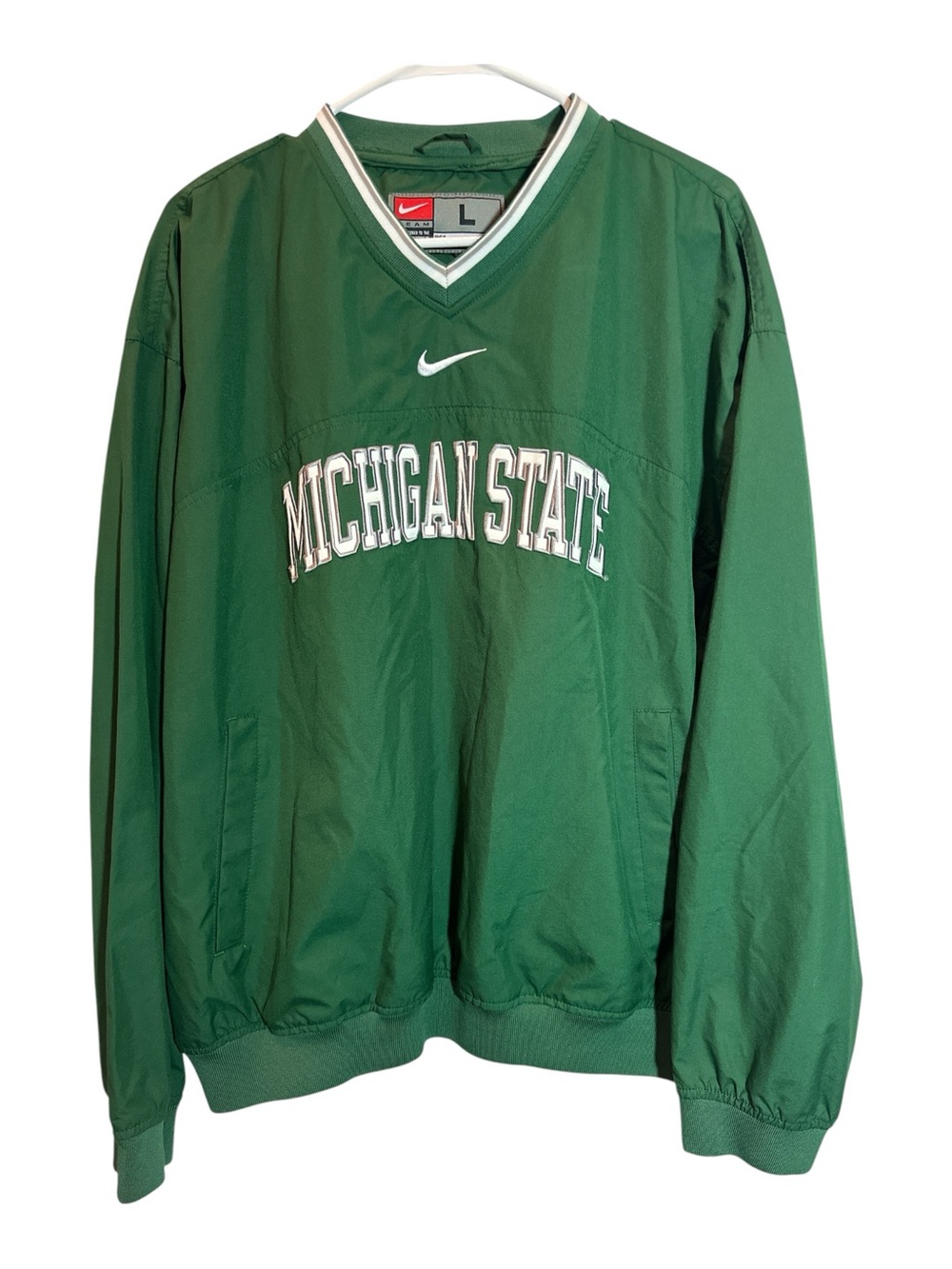 Michigan State Men's Windbreaker Jacket Size Large Nike Green Pullover Pockets
